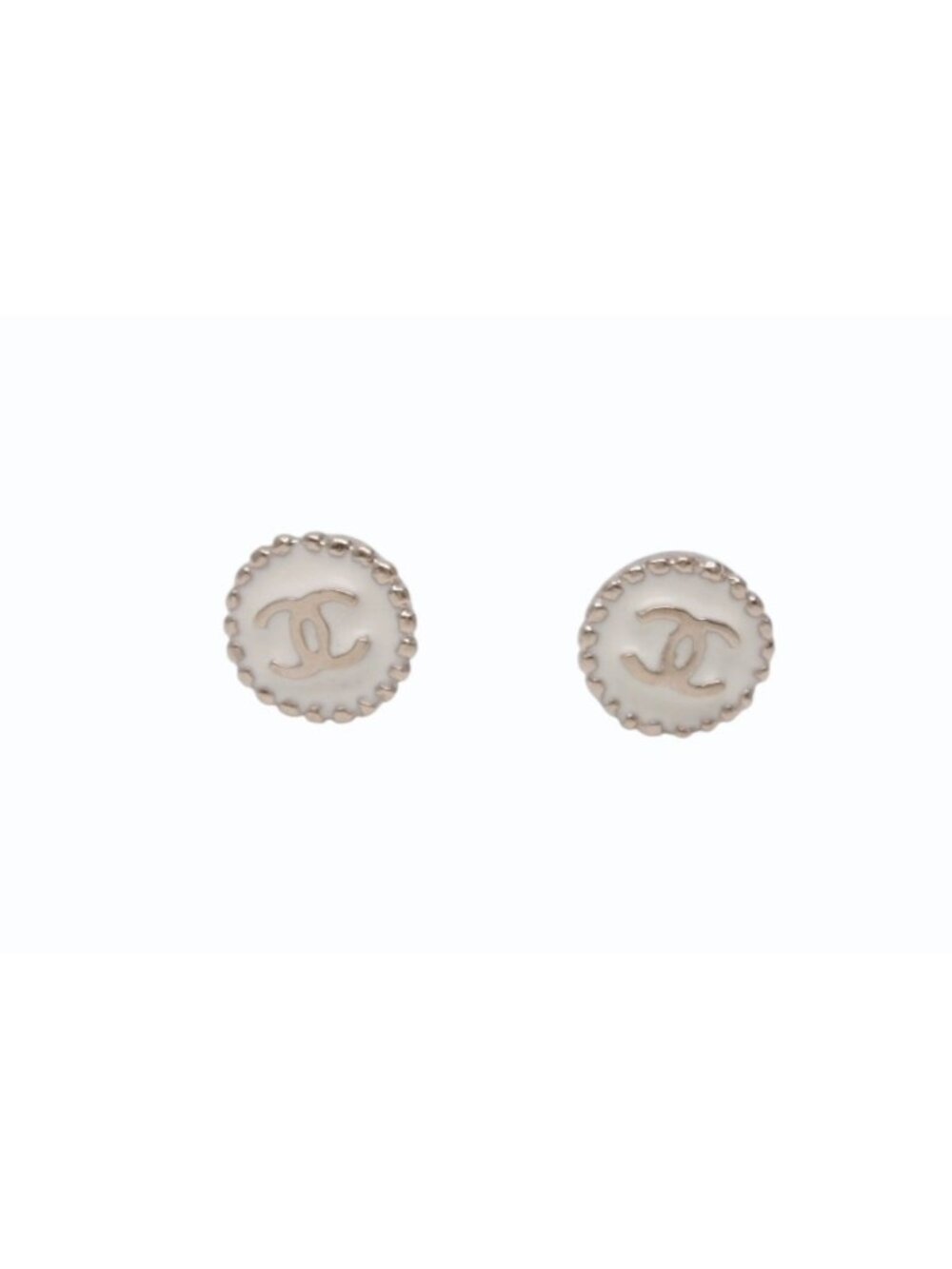Chanel CC Logo Earrings White Gold White